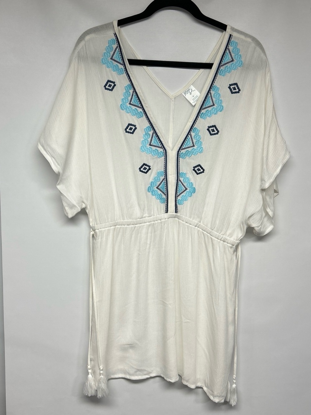 Kona Sol White Tunic with Blue Embroidery - Picture 1 of 4